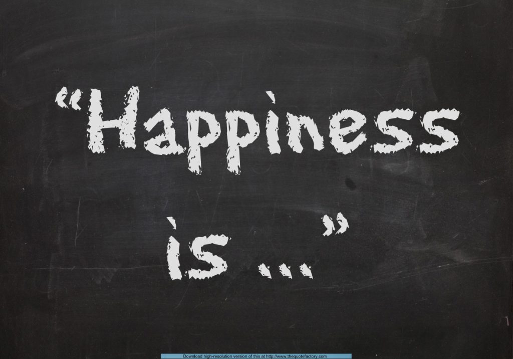 Chalk board writing "Happiness is..."